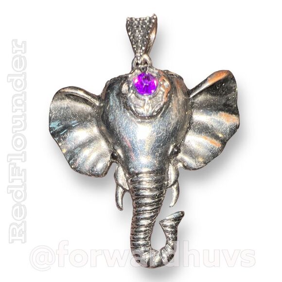 Bundle Sale 3 for $15 | Silver Tone Elephant Pendant | Purple Rhinestone - Picture 3 of 9